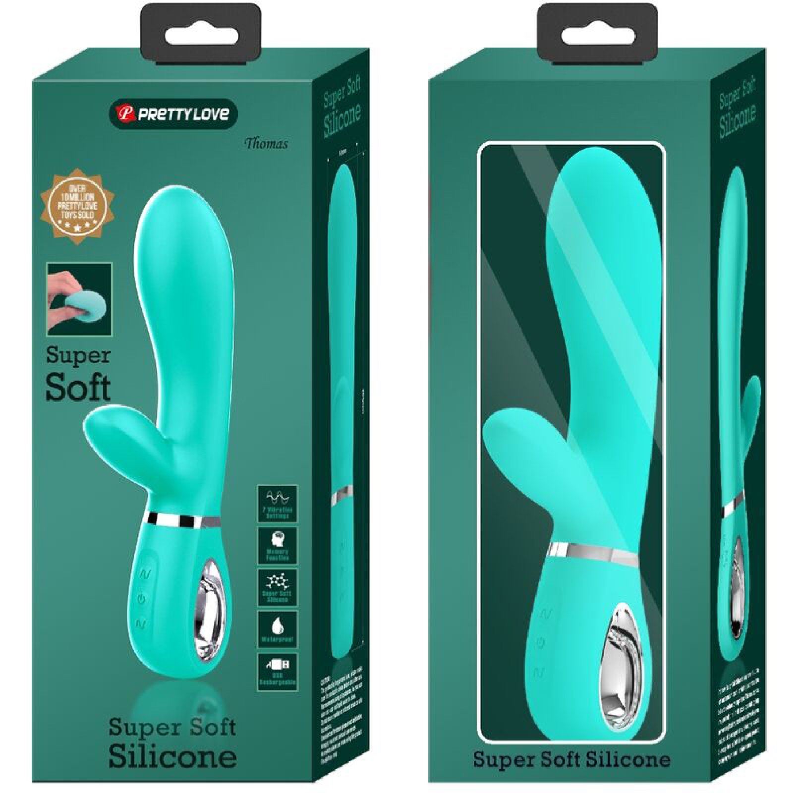 Thomas Super Soft Silicone Rabbit Vibrator - Turquoise - Image 7
