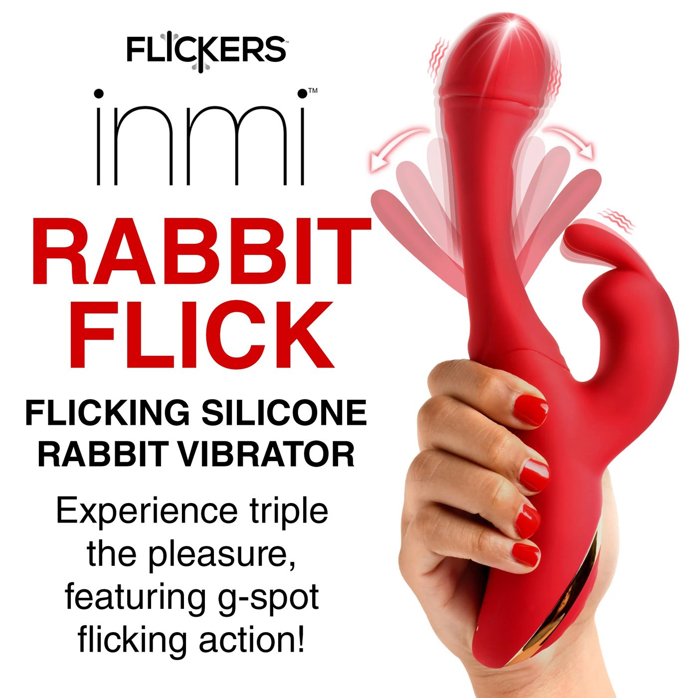 Rabbit Flick Flicking Silicone Rabbit Vibrator - Red - Image 6